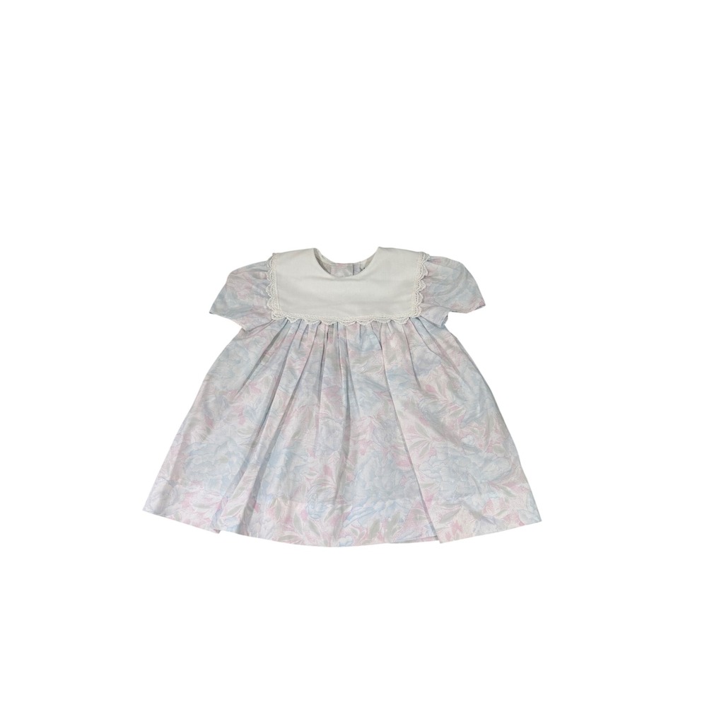 Jo Lene Vintage Toddler Girls Floral Lace Bib Dress Pastel Pink Blue 2T